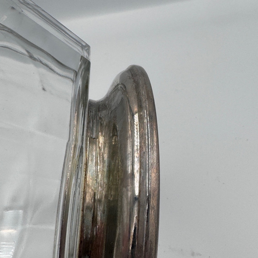 Vintage Faceted Glass Bowl Dish Silver Tone Pedestal Base Clear Decor - Picture 10 of 16